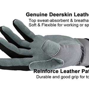 OZERO Utility Work Gloves Flex Deerskin Leather Touch Screen Garden Glove for Yard Working/Gardening/Bike Cycling/DIY/Mechanic for Women and Men (Gray,Small)