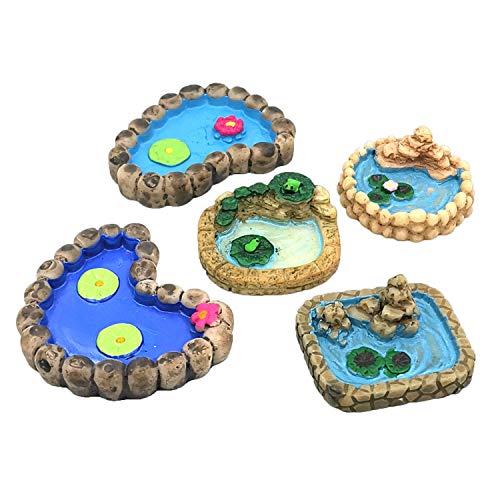 Trasfit 5 Pieces Fairy Garden Miniature Pond Ornaments Kit for Miniature Garden Accessories, Home Micro Landscape Decoration