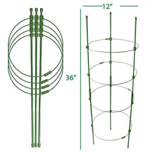 Adjustable Tomato Cage Plant Support Cages 36 inches Garden Cucumber Trellis，Plant Stake with 4 Adjustable Ring, Support Rings for Vegetables，Flowers，Fruit，Rose Vine Climbing Plants （4 Pack ）