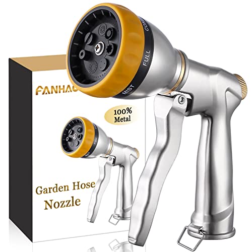 FANHAO Garden Hose Nozzle Heavy Duty, 100% Metal Spray Nozzle High Pressure Water Hose Nozzle with 7 Patterns for Watering Garden, Washing Cars and Showering Pets