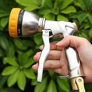 FANHAO Garden Hose Nozzle Heavy Duty, 100% Metal Spray Nozzle High Pressure Water Hose Nozzle with 7 Patterns for Watering Garden, Washing Cars and Showering Pets