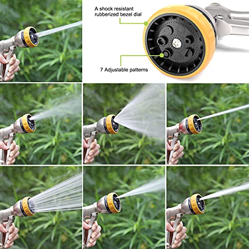 FANHAO Garden Hose Nozzle Heavy Duty, 100% Metal Spray Nozzle High Pressure Water Hose Nozzle with 7 Patterns for Watering Garden, Washing Cars and Showering Pets