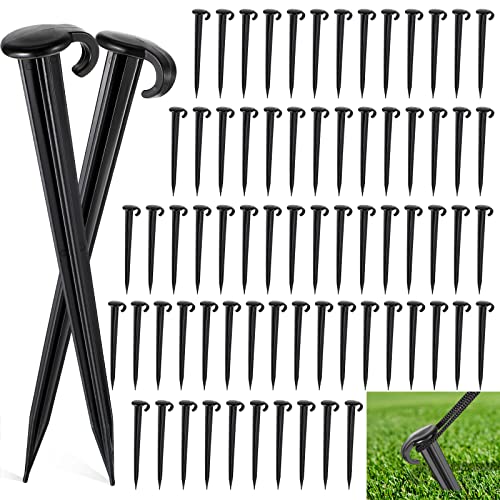 7 Inch Plastic Yard Stakes Inflatables Heavy Duty Plastic Stakes for Tent Ground Garden Stakes Replacement Outdoor Fence Lawn Pegs Landscape Staples for Christmas Decorations (Black, 100 Pcs)