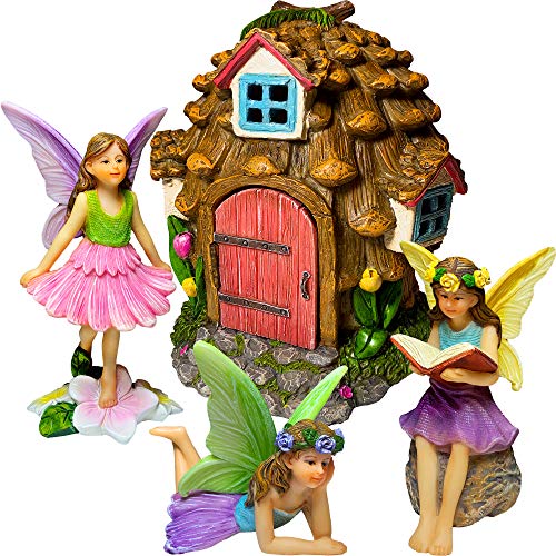 Mood Lab Fairy Garden - Pinecone Fairy House Kit of 4 pcs - Miniature Figurines & Accessories Set - Outdoor or House Decor