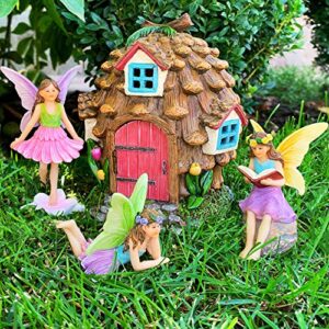 Mood Lab Fairy Garden - Pinecone Fairy House Kit of 4 pcs - Miniature Figurines & Accessories Set - Outdoor or House Decor