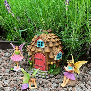 Mood Lab Fairy Garden - Pinecone Fairy House Kit of 4 pcs - Miniature Figurines & Accessories Set - Outdoor or House Decor