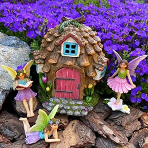 Mood Lab Fairy Garden - Pinecone Fairy House Kit of 4 pcs - Miniature Figurines & Accessories Set - Outdoor or House Decor