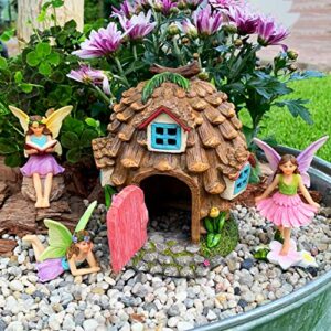 Mood Lab Fairy Garden - Pinecone Fairy House Kit of 4 pcs - Miniature Figurines & Accessories Set - Outdoor or House Decor