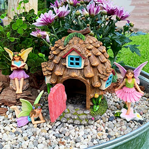 Mood Lab Fairy Garden - Pinecone Fairy House Kit of 4 pcs - Miniature Figurines & Accessories Set - Outdoor or House Decor