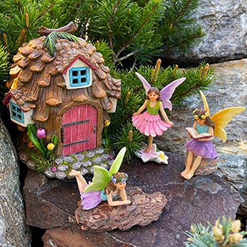 Mood Lab Fairy Garden - Pinecone Fairy House Kit of 4 pcs - Miniature Figurines & Accessories Set - Outdoor or House Decor