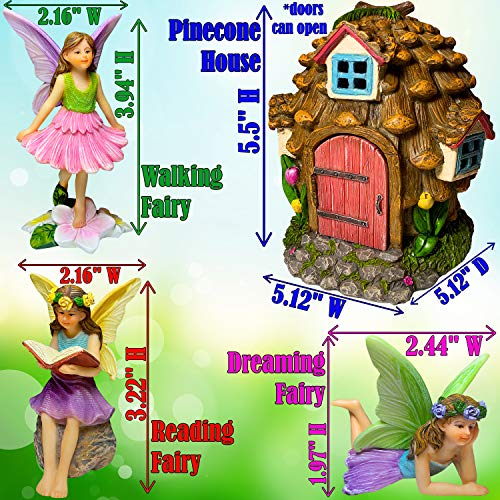 Mood Lab Fairy Garden - Pinecone Fairy House Kit of 4 pcs - Miniature Figurines & Accessories Set - Outdoor or House Decor