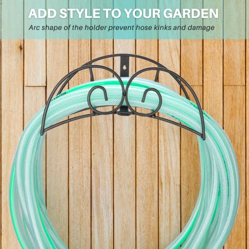 Water Hose Holder Wall Mount, Outdoor Hose Hook, Garden Hose Hanger for Outside, Heavy Duty Metal Hose Organizer Rack, Black