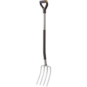fiskars ergo d-handle steel garden fork (47 inch), silver/black