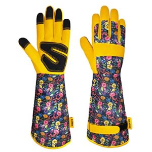 nanshi long gardening gloves for women, rose garden gloves thorn proof, garden gloves for women, ladies light duty work gloves for yard work and daily work (s)