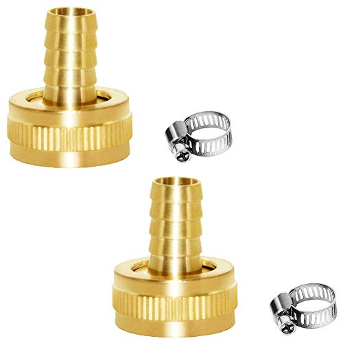 Joywayus 2Pcs 1/2" Barb x 3/4" Female GHT Thread Swivel Brass Garden Water Hose Pipe Connector Copper Fitting with Stainless Clamp House/Boat/Lawn/Power Wash/Irrigation