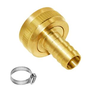 Joywayus 2Pcs 1/2" Barb x 3/4" Female GHT Thread Swivel Brass Garden Water Hose Pipe Connector Copper Fitting with Stainless Clamp House/Boat/Lawn/Power Wash/Irrigation