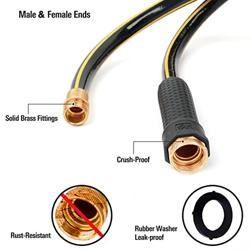 Solution4Patio 3/4 in. x 3 ft. Short Garden Hose, No Leaking, Black Lead-in Hose Male/Female Solid Brass Fittings for Water Softener, Dehumidifier, Vehicle Water Filter, 12 Years Warranty