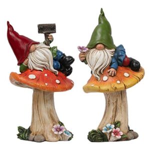 teresa’s collections garden gnomes statues, lawn ornaments, set of 2 outdoor gnomes mushrooms statues, funny resin garden statues for patio yard home decoration 6.7 inch