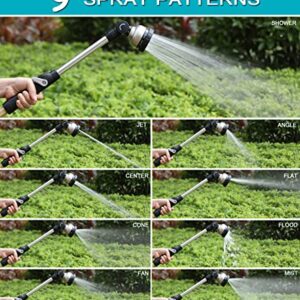 ESOW Garden Hose Wand 16 Inches, Watering Sprayer Wand with 9 Watering Patterns, 180° Adjustable Swivel Head, 100% Heavy Duty Metal Hose Nozzle, Thumb Control On Off Valve