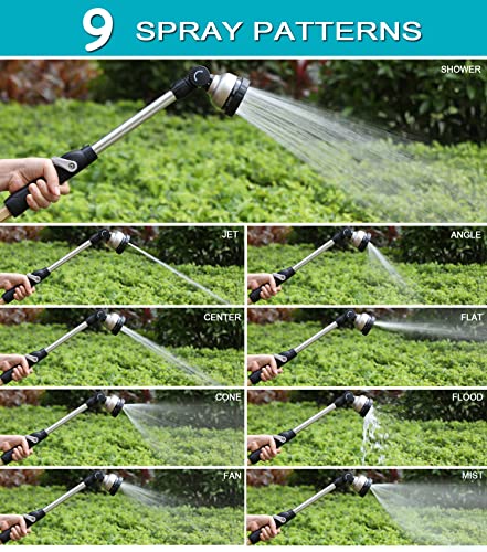 ESOW Garden Hose Wand 16 Inches, Watering Sprayer Wand with 9 Watering Patterns, 180° Adjustable Swivel Head, 100% Heavy Duty Metal Hose Nozzle, Thumb Control On Off Valve