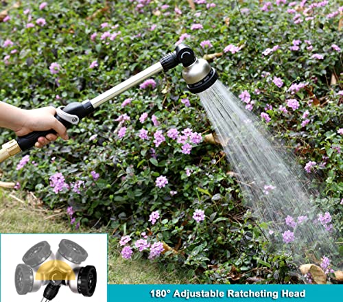 ESOW Garden Hose Wand 16 Inches, Watering Sprayer Wand with 9 Watering Patterns, 180° Adjustable Swivel Head, 100% Heavy Duty Metal Hose Nozzle, Thumb Control On Off Valve