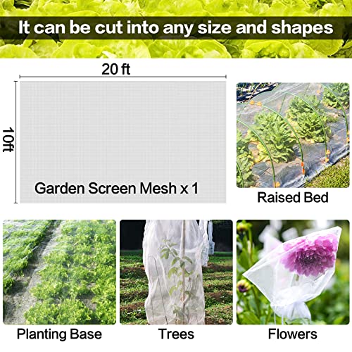 20 ft x 10ft Garden Netting, Fine Garden Screen Mesh, Garden Barrier Netting to Keep Small Animals Out, Plant Covers for Patio Raised Bed Garden Hoops Vegetables Fruits Flowers Protection