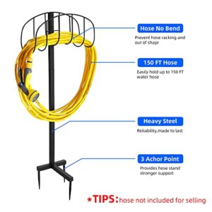 ZXZYHFTY Garden Hose Holder Detachable Hose stand, water hose holder for Outside Freestanding can Store 150ft Water Pipes, Heavy Duty Metal Hose Storage Stand for Outdoor Lawn & Yard (Metal, Black)