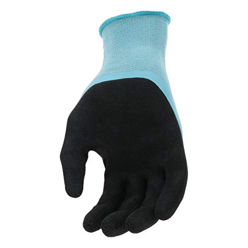 Miracle-Gro MG30604 Water Resistant Grip Gloves – [1 Pair, Small/Medium] Aqua, Double Dip Flat Latex Gloves with Elastic Knit Wrist
