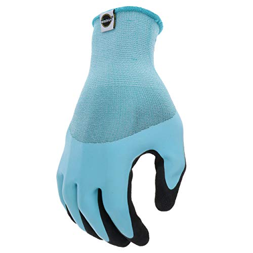 Miracle-Gro MG30604 Water Resistant Grip Gloves – [1 Pair, Small/Medium] Aqua, Double Dip Flat Latex Gloves with Elastic Knit Wrist