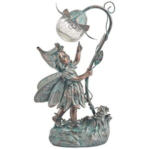 teresa’s collections solar fairy girls statue garden decor for outside,waterproof resin outdoor fairy angel figurines sculptures lawn ornaments for patio yard decorations, 13.5 inch(bronze)