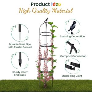 Idzo Metal Obelisk Trellis for Climbing Plants Outdoor 6ft, Rustproof Heavy Duty Steel Pipe with Plastic Coated for Garden Outdoor Potted Plant Support, Black Garden Trellis for Climbing Vine, 1pc