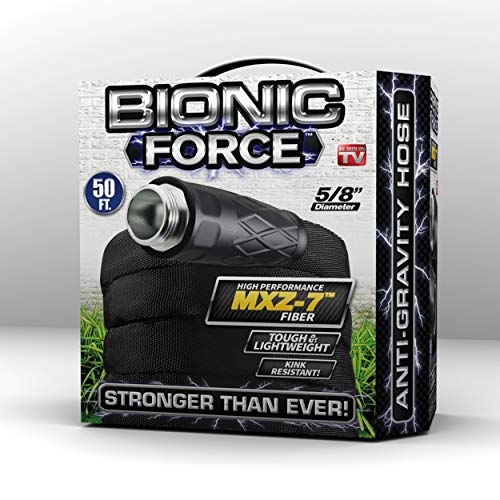 Bionic Force Garden Hose – Flexible, Lightweight Heavy-Duty Garden Hose Made of High Performance MXZ-7 Fiber with Crush Resistant Aluminum Fittings - 5/8 in. Dia. x 50 ft, As Seen on TV