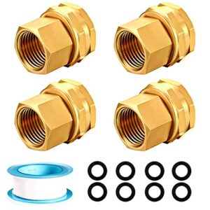 YELUN Garden Hose Fittings Connectors Adapter Solid Brass Repair Double Female to Female dual water hose connector(3/4" GHT Female to 1/2" NPT Female) (4-PCS)