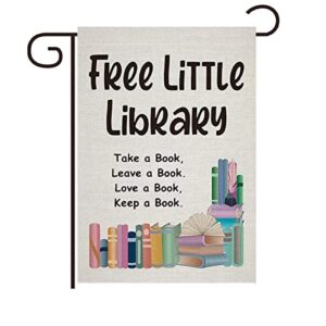 free little library sign flag gift for reading lovers and lfl lovers vertical double sided 12.5×18 inch garden flag reading return books, outdoor yard decor