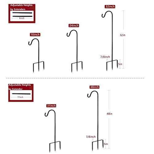 EXCMARK Shepherd Hook 32 inch 1/2 inch Thick Use at Weddings, Hanging Solar Lights, Lanterns, Bird Feeders, Metal Hanger Hook (Black,32inch)