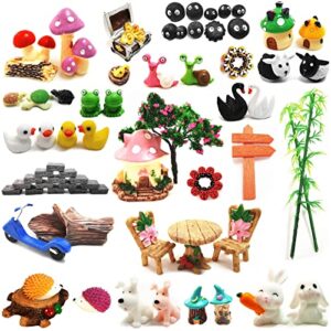 hyg 100pc fairy garden accessories, miniature fairy garden decoration figurines kits, fairy garden dollhouse and animals, micro landscape ornaments kit, briquettes figurines sets (a)