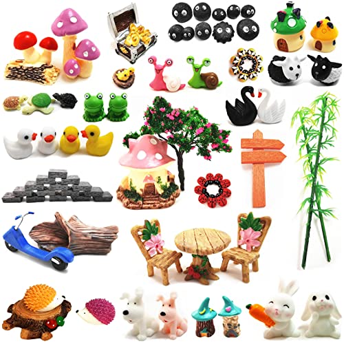HYG 100pc Fairy Garden Accessories, Miniature Fairy Garden Decoration Figurines Kits, Fairy Garden Dollhouse and Animals, Micro Landscape Ornaments Kit, Briquettes Figurines Sets (A)