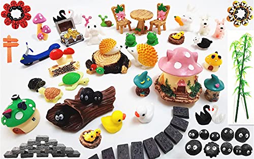 HYG 100pc Fairy Garden Accessories, Miniature Fairy Garden Decoration Figurines Kits, Fairy Garden Dollhouse and Animals, Micro Landscape Ornaments Kit, Briquettes Figurines Sets (A)