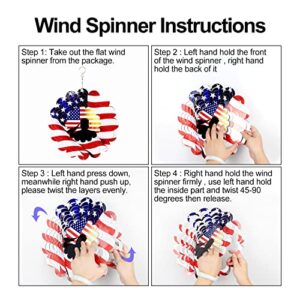 Metal Wind Spinners - 3D Patriotic Wind Spinner for Yard and Garden Kinetic Wind Sculpture American Flag Spinner Hanging Decor 12in Wind Catchers & Spinners Outdoor Art Ornaments Gifts