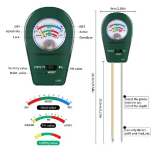 3 in 1 Soil Tester, Soil Moisture/Fertility/pH Test, Soil Moisture Meter Sensor, Soil Test Kit for Garden, Farm, Plant, Outdoor, Indoor, Lawn Use, No Battery (Green)