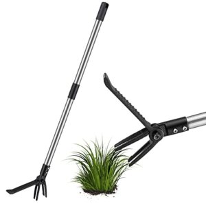 calchele garden tool – 64″ stand up weed puller tool with long handle – made with stainless steel & 4-claw cast steel head design – easily remove weeds without bending, pulling, or kneeling