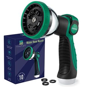 FivxTrail Garden Hose Nozzle - Heavy-Duty Water Hose Sprayer Nozzle with 10 Spraying Patterns, Garden Hose Nozzle Sprayer with Thumb Control and Easy Control On-Off Valve for Home, Garden, Car Wash
