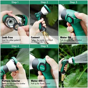 FivxTrail Garden Hose Nozzle - Heavy-Duty Water Hose Sprayer Nozzle with 10 Spraying Patterns, Garden Hose Nozzle Sprayer with Thumb Control and Easy Control On-Off Valve for Home, Garden, Car Wash