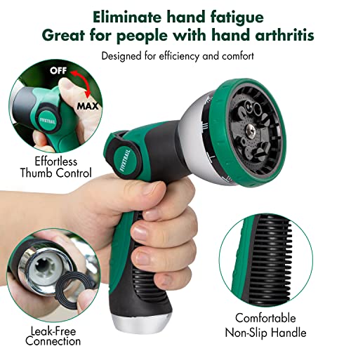 FivxTrail Garden Hose Nozzle - Heavy-Duty Water Hose Sprayer Nozzle with 10 Spraying Patterns, Garden Hose Nozzle Sprayer with Thumb Control and Easy Control On-Off Valve for Home, Garden, Car Wash