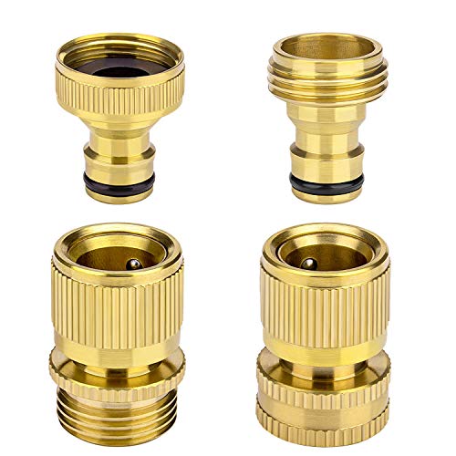 4 Sets Garden Hose Quick Connect 3/4 Inch GHT Solid Brass Male and Female Garden Hose Fittings