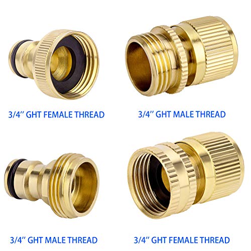 4 Sets Garden Hose Quick Connect 3/4 Inch GHT Solid Brass Male and Female Garden Hose Fittings