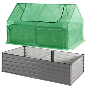 gravforce galvanized raised garden bed with cover, 8x4x2ft metal raised planter box outdoor with greenhouse for vegetables, flowers, herbs, and fruits, rectangular planter raised beds kit for garden