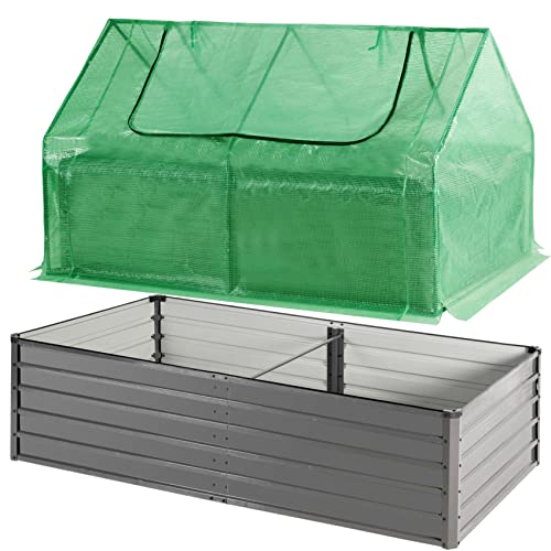 GRAVFORCE Galvanized Raised Garden Bed with Cover, 8x4x2ft Metal Raised Planter Box Outdoor with Greenhouse for Vegetables, Flowers, Herbs, and Fruits, Rectangular Planter Raised Beds Kit for Garden