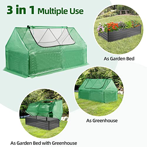 GRAVFORCE Galvanized Raised Garden Bed with Cover, 8x4x2ft Metal Raised Planter Box Outdoor with Greenhouse for Vegetables, Flowers, Herbs, and Fruits, Rectangular Planter Raised Beds Kit for Garden