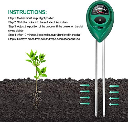 iPower Soil pH Meter, 3-in-1 Tester Kit for Moisture, Light & pH for Home and Garden, Lawn, Farm, Plants, Herbs Tools, Indoor/Outdoor Plant Care